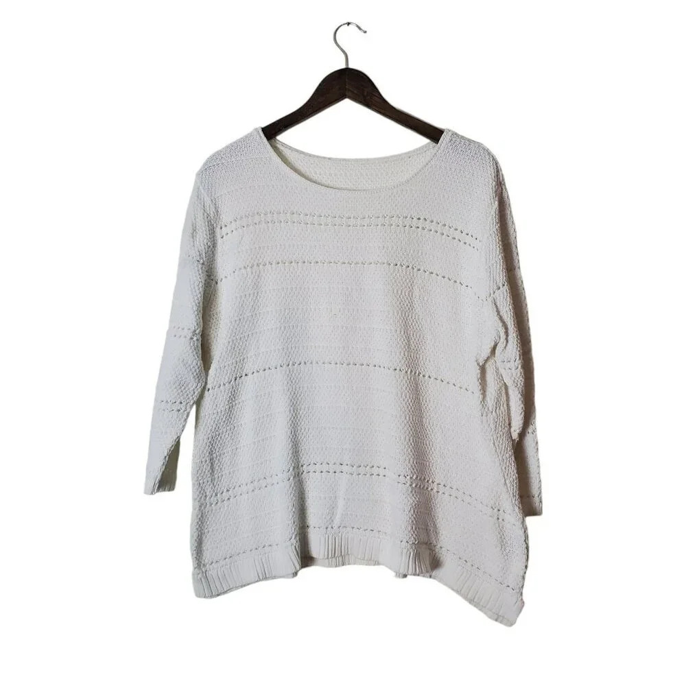 Boho Handmade Crochet  Light Weight Crew Neck Cropped Sleeve Shirt (Size L)